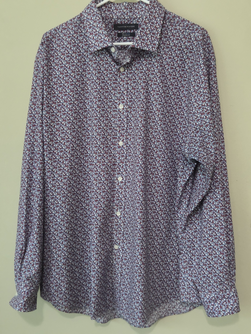 Tommy Hilfiger Men's 2XL Blue Red Micro Floral Button-Down Shirt